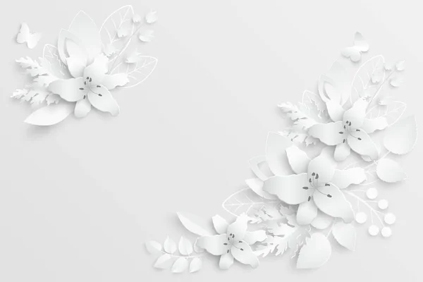 Pappersblomma Vita Liljor Papper Bröllopsdekorationer Dekorativ Brudbukett Isolerade Blommor Designelement — Stock vektor