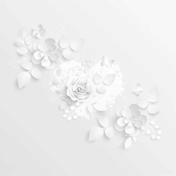 Flor Papel Rosas Brancas Cortadas Papel Decorações Casamento Buquê Nupcial —  Vetores de Stock
