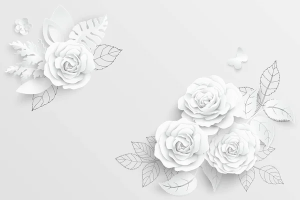 Une Fleur Papier Roses Blanches Coupées Dans Papier Décorations Mariage — Image vectorielle