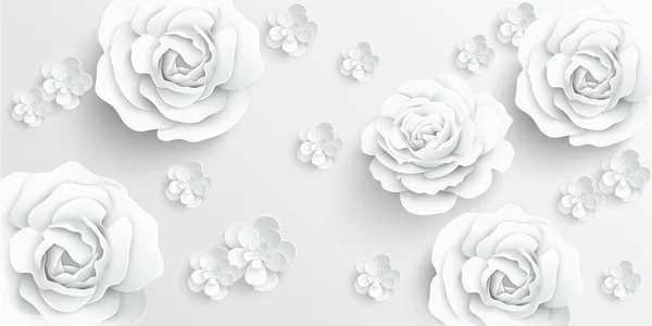 Flor Papel Rosas Brancas Cortadas Papel Decorações Casamento Buquê Nupcial — Vetor de Stock