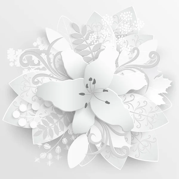 Papieren Bloem Witte Lelies Uit Papier Gesneden Bruiloft Decoraties Decoratief — Stockvector