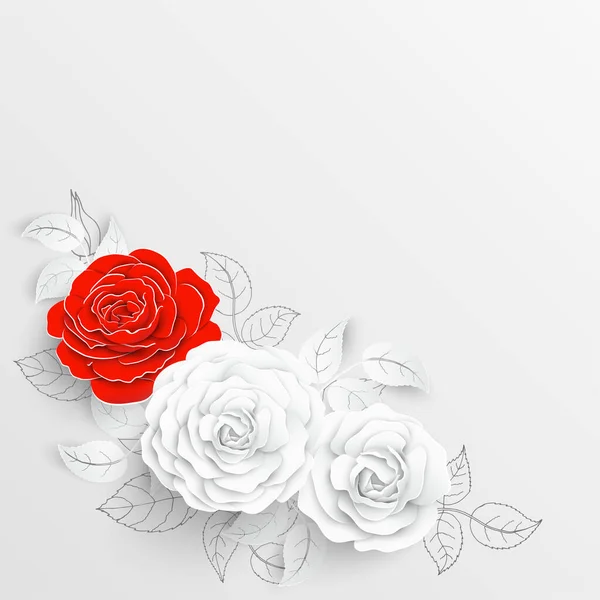 Une Fleur Papier Roses Blanches Coupées Dans Papier Décorations Mariage — Image vectorielle