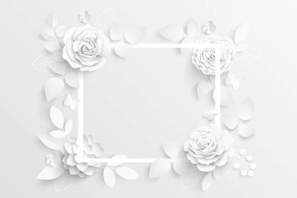 紙の花 白いバラは紙から切り取られた 結婚式の飾り 装飾的なブライダル花束 孤立した花のデザイン要素 グリーティングカードのテンプレート ベクターイラスト — ストックベクタ