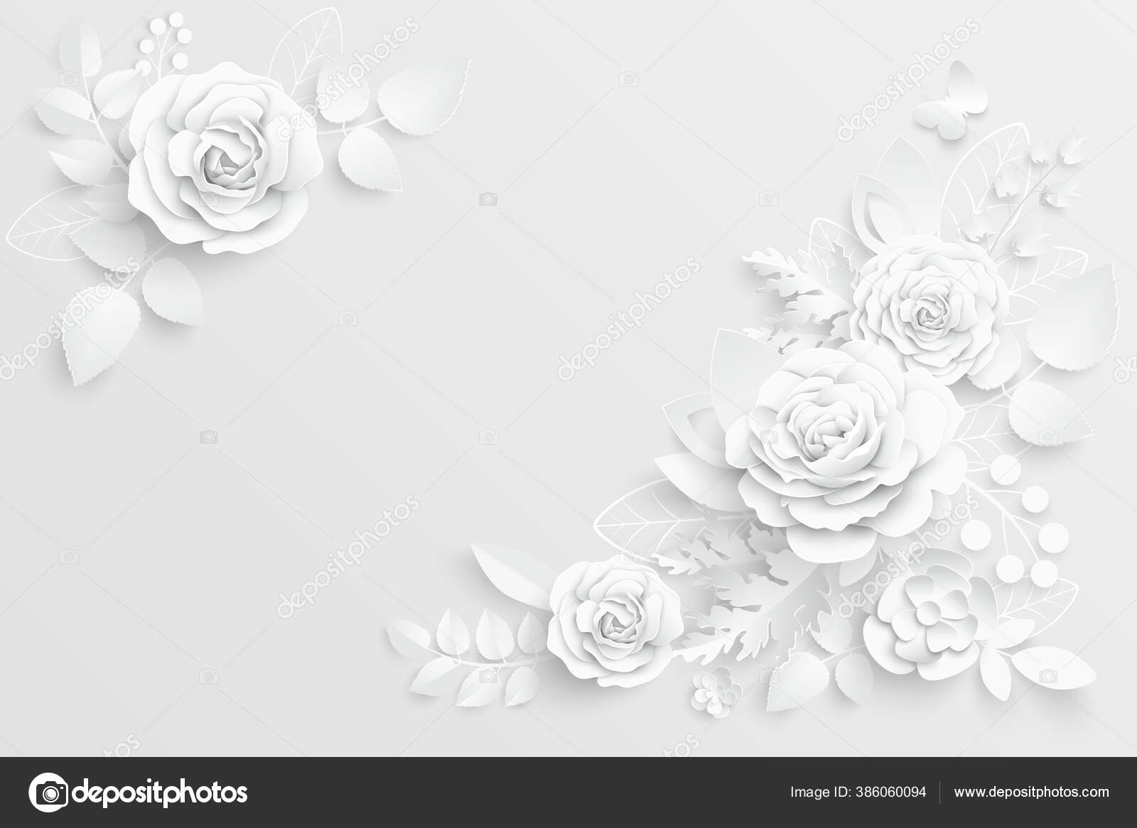 紙の花 白いバラは紙から切り取られた 結婚式の飾り 装飾的なブライダル花束 孤立した花のデザイン要素 グリーティングカードのテンプレート ベクター イラスト ストックベクター C Lulechkay