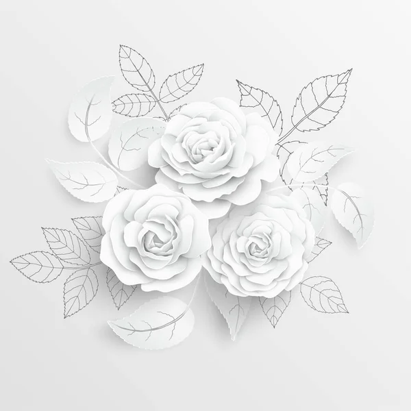 Flor Papel Rosas Blancas Cortadas Papel Decoraciones Boda Ramo Novia — Vector de stock