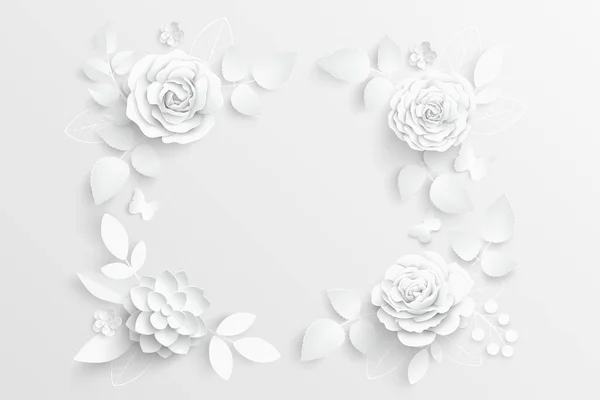 Une Fleur Papier Cadre Carré Avec Des Fleurs Coupées Abstraites — Image vectorielle