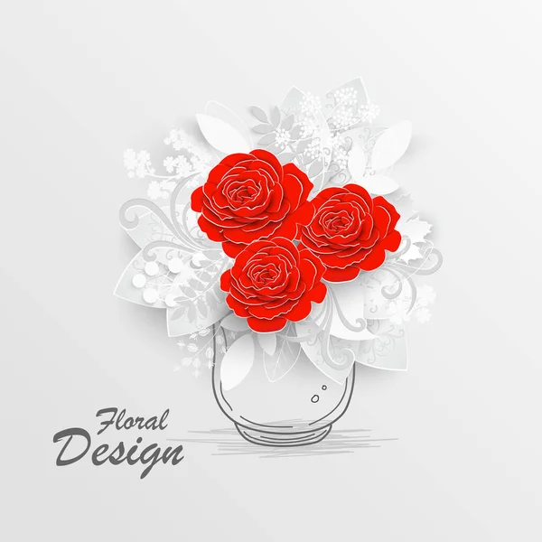 Paper Flower Red Roses Cut Paper Wedding Decorations Decorative Bridal — Stock Vector