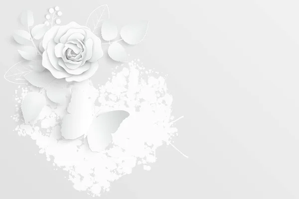 Kağıt Çiçek Kağıttan Kesilmiş Beyaz Güller Düğün Süslemeleri Dekoratif Gelin — Stok Vektör