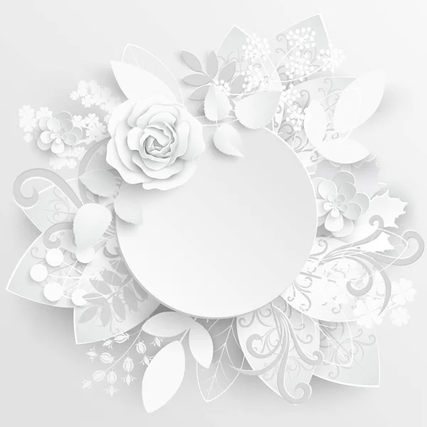 Fiore Carta Rose Bianche Tagliate Carta Decorazioni Nuziali Bouquet Sposa — Vettoriale Stock