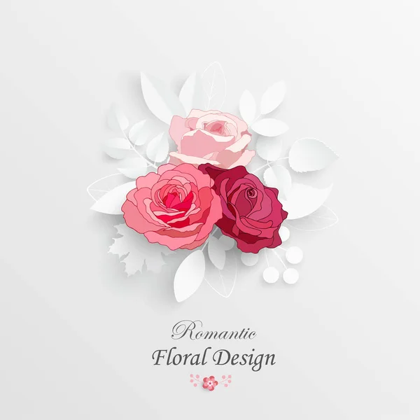 Flor Papel Rosas Rojas Cortadas Papel Decoraciones Boda Ramo Novia — Archivo Imágenes Vectoriales