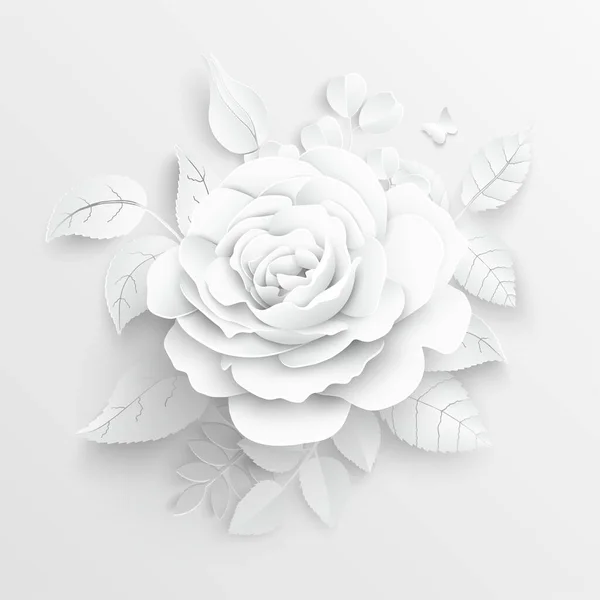 Papieren Bloem Witte Rozen Gesneden Uit Papier Bruiloft Decoraties Decoratief — Stockvector