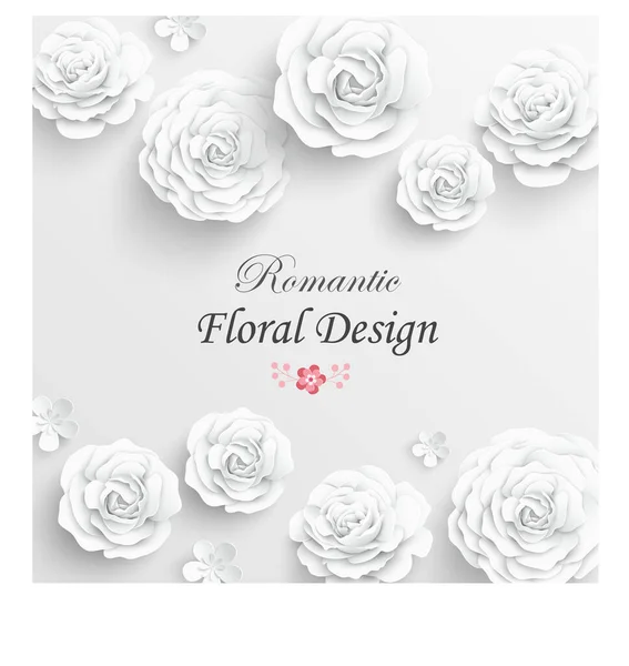 Flor Papel Rosas Blancas Cortadas Papel Decoraciones Boda Ramo Novia — Vector de stock