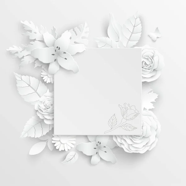 Papierblume Weiße Lilien Aus Papier Geschnitten Hochzeitsdekoration Dekorativer Brautstrauß Isolierte — Stockvektor