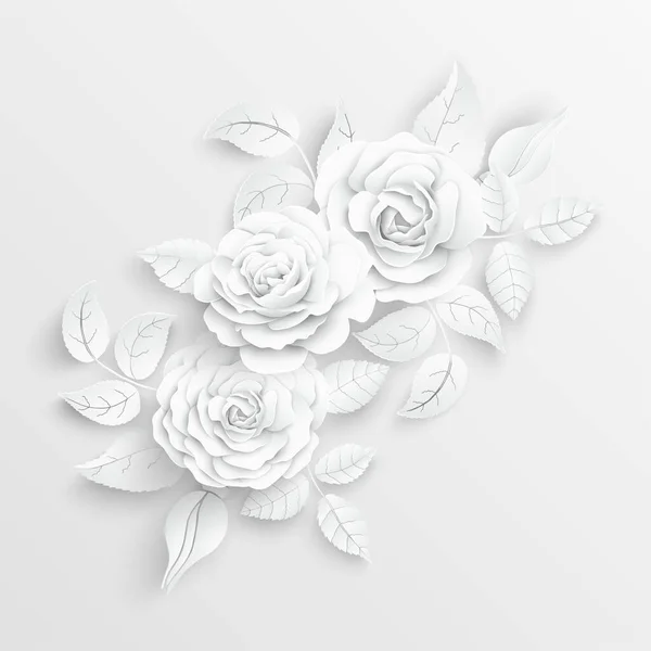 Flor Papel Rosas Brancas Cortadas Papel Decorações Casamento Buquê Nupcial — Vetor de Stock