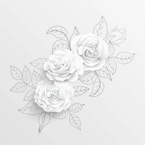 Une Fleur Papier Roses Blanches Coupées Dans Papier Décorations Mariage — Image vectorielle