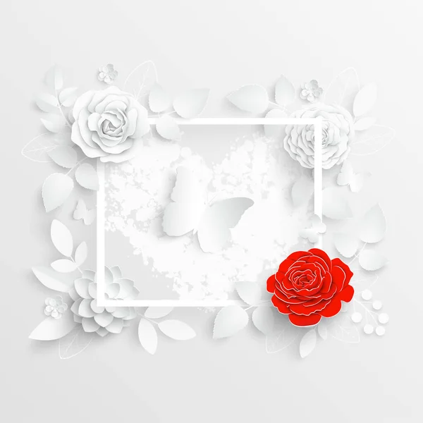 Une Fleur Papier Cadre Carré Avec Des Fleurs Coupées Abstraites — Image vectorielle