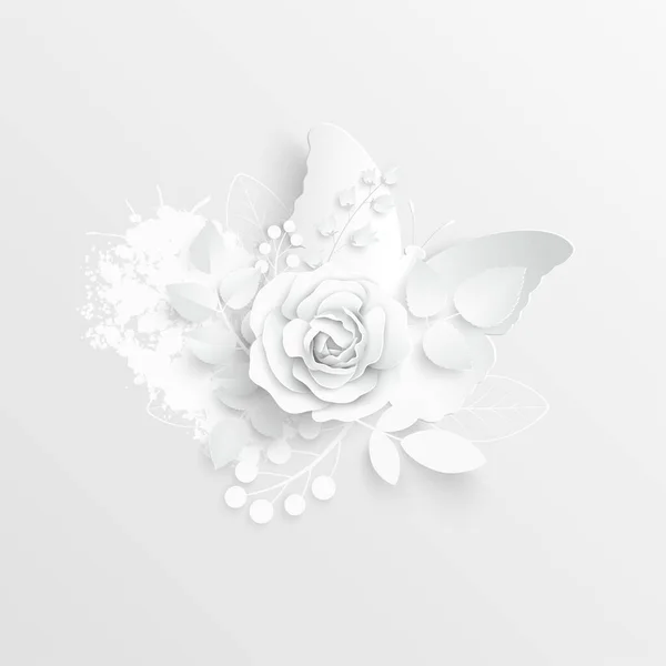 Flor Papel Rosas Blancas Cortadas Papel Decoraciones Boda Ramo Novia — Vector de stock