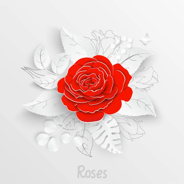 Flor Papel Rosas Rojas Cortadas Papel Decoraciones Boda Ramo Novia — Archivo Imágenes Vectoriales