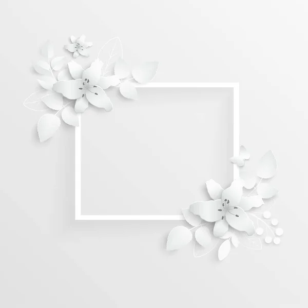 Une Fleur Papier Cadre Carré Avec Des Fleurs Coupées Abstraites — Image vectorielle