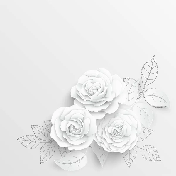 Flor Papel Rosas Blancas Cortadas Papel Decoraciones Boda Ramo Novia — Vector de stock