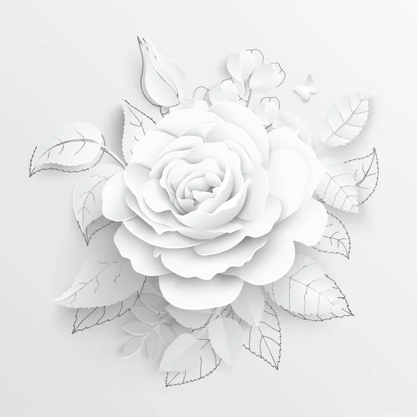 Papieren Bloem Witte Rozen Gesneden Uit Papier Bruiloft Decoraties Decoratief — Stockvector