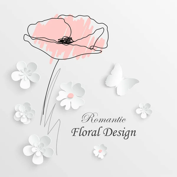 Pappersblomma Sakura Blommor Delikata Pastellfärger Vit Bakgrund Vita Och Rosa — Stock vektor