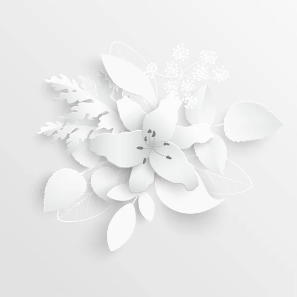 Papieren Bloem Witte Lelies Uit Papier Gesneden Bruiloft Decoraties Decoratief — Stockvector