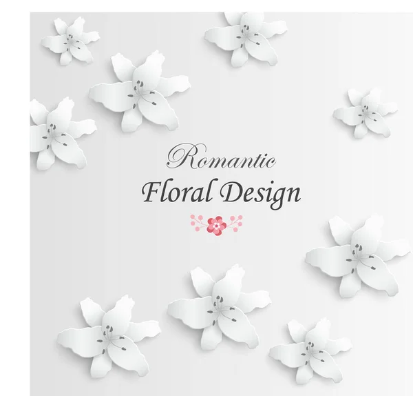 Papierblume Weiße Lilien Aus Papier Geschnitten Hochzeitsdekoration Dekorativer Brautstrauß Isolierte — Stockvektor