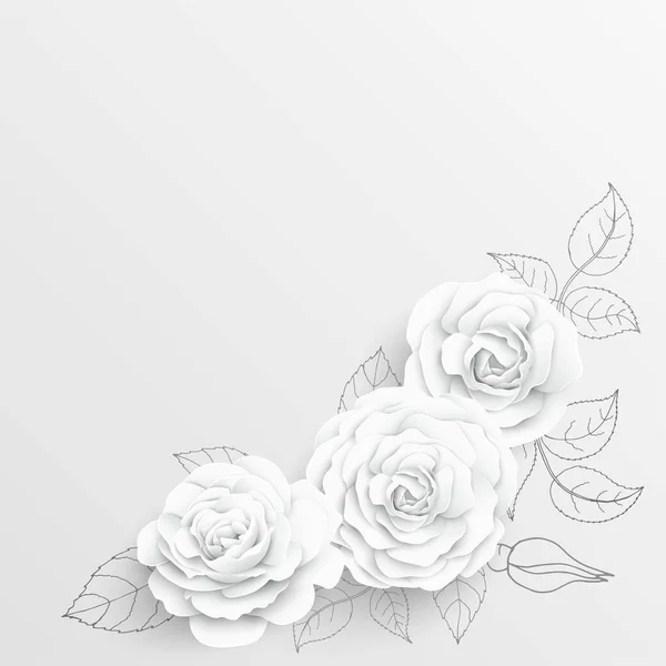 Flor Papel Rosas Blancas Cortadas Papel Decoraciones Boda Ramo Novia — Vector de stock