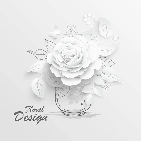 Kertas Bunga Mawar Putih Dipotong Dari Kertas Dekorasi Pernikahan Buket - Stok Vektor