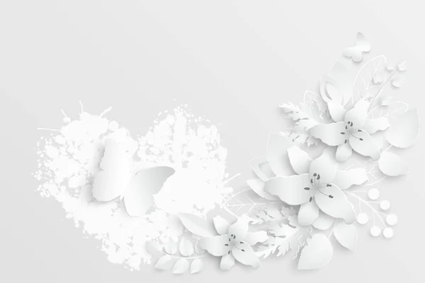 Χαρτί Λουλούδι Λευκά Κρίνα Κομμένα Από Χαρτί Διακόσμηση Γάμου Διακοσμητικό — Διανυσματικό Αρχείο