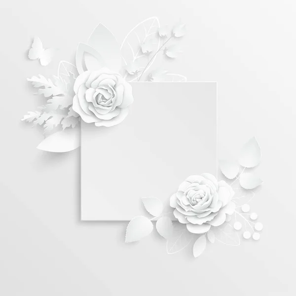 Une Fleur Papier Cadre Carré Avec Des Fleurs Coupées Abstraites — Image vectorielle