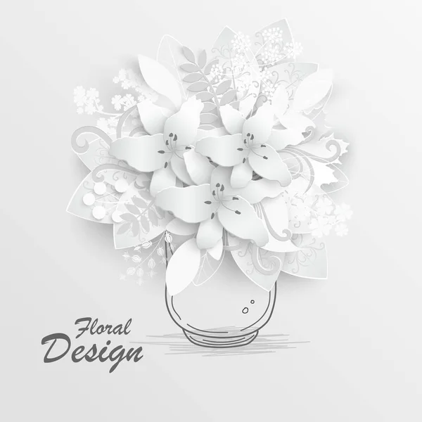 Flor Papel Lirios Blancos Cortados Papel Decoraciones Boda Ramo Novia — Vector de stock