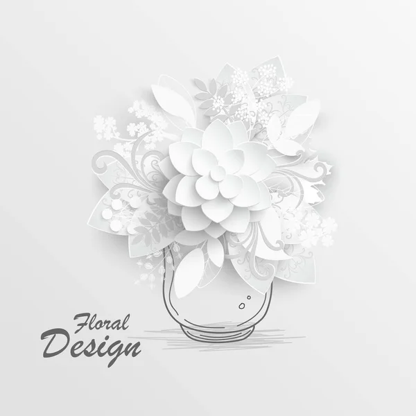 紙の花 紙から切り出された白い蓮 結婚式の飾り 装飾的なブライダル花束 孤立した花のデザイン要素 グリーティングカードのテンプレート ベクトルイラスト — ストックベクタ