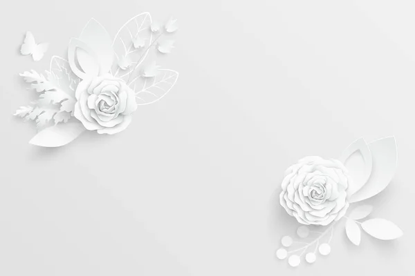 Flor Papel Rosas Brancas Cortadas Papel Decorações Casamento Buquê Nupcial —  Vetores de Stock