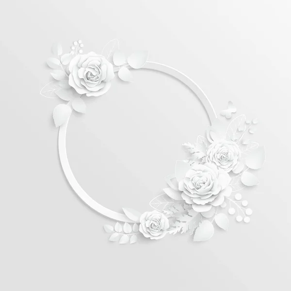 Une Fleur Papier Cadre Rond Avec Des Fleurs Coupées Abstraites — Image vectorielle