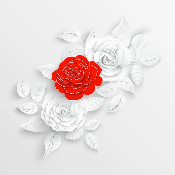 Papieren Bloem Witte Rozen Gesneden Uit Papier Bruiloft Decoraties Decoratief — Stockvector