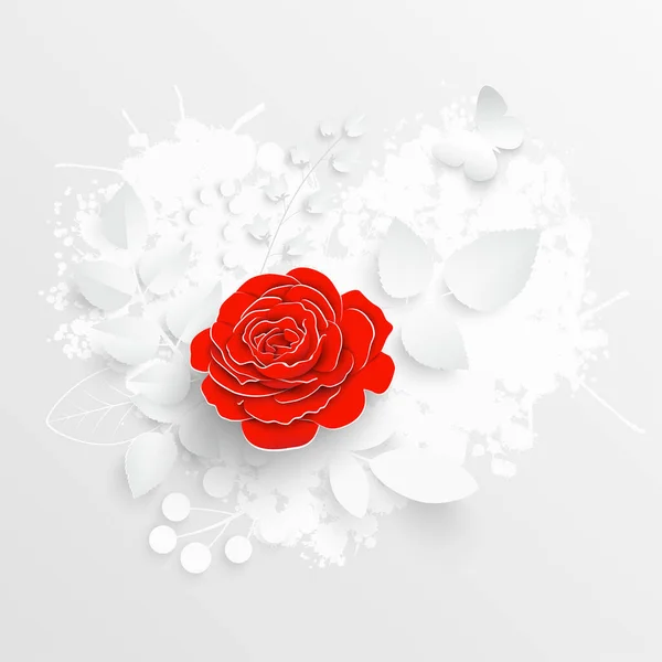 Une Fleur Papier Roses Rouges Coupées Dans Papier Décorations Mariage — Image vectorielle