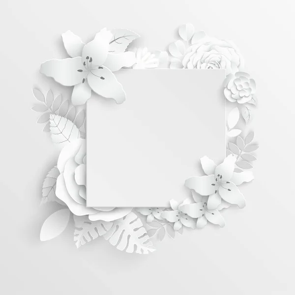 Flor Papel Lirios Blancos Cortados Papel Decoraciones Boda Ramo Novia — Vector de stock