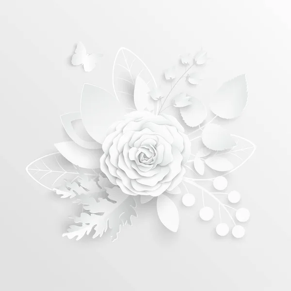 Flor Papel Rosas Blancas Cortadas Papel Decoraciones Boda Ramo Novia — Vector de stock