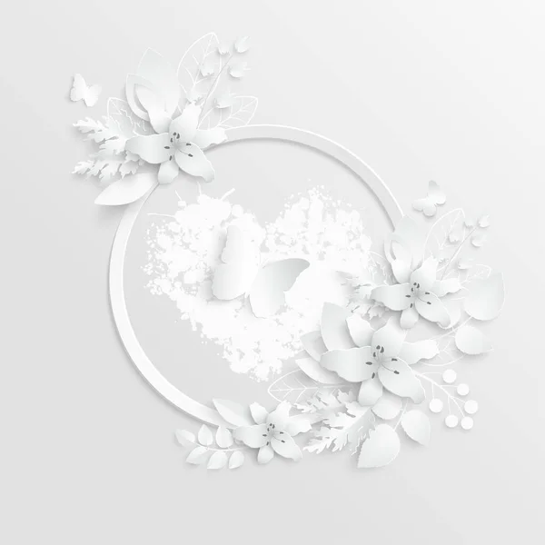 Papírvirág Papírból Vágott Fehér Liliom Esküvői Dekoráció Dekoratív Menyasszonyi Csokor — Stock Vector