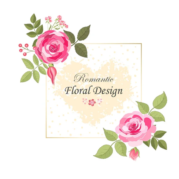 Tarjeta Elegante Rosa Doodle Marco Cuadrado Con Hermoso Ramo Flores — Vector de stock