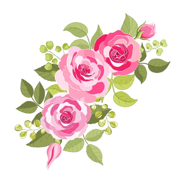 Flores Vintage Sobre Fondo Blanco Tarjeta Elegante Rosa Hermoso Ramo — Archivo Imágenes Vectoriales