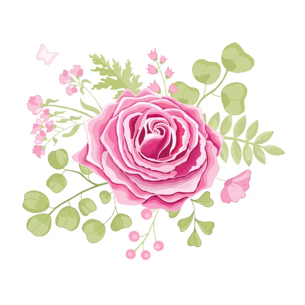 Flores Vintage Sobre Fondo Blanco Tarjeta Elegante Rosa Hermoso Ramo — Vector de stock