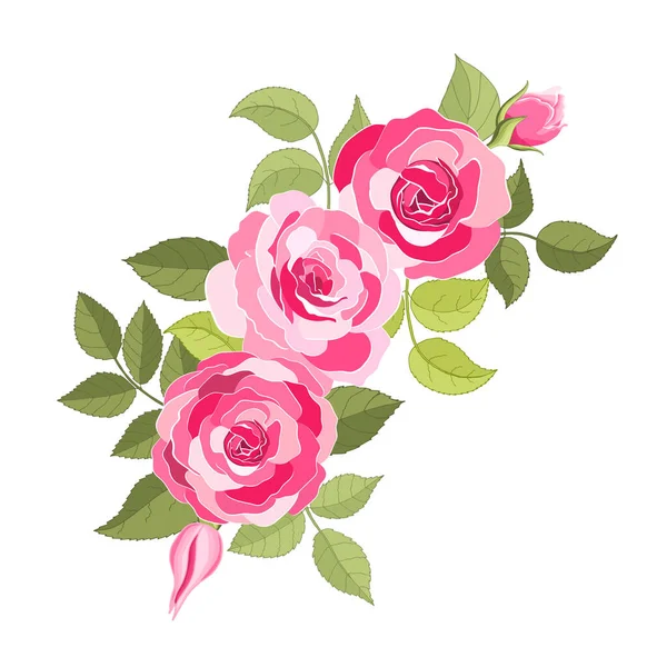 Flores Vintage Sobre Fondo Blanco Tarjeta Elegante Rosa Hermoso Ramo — Archivo Imágenes Vectoriales