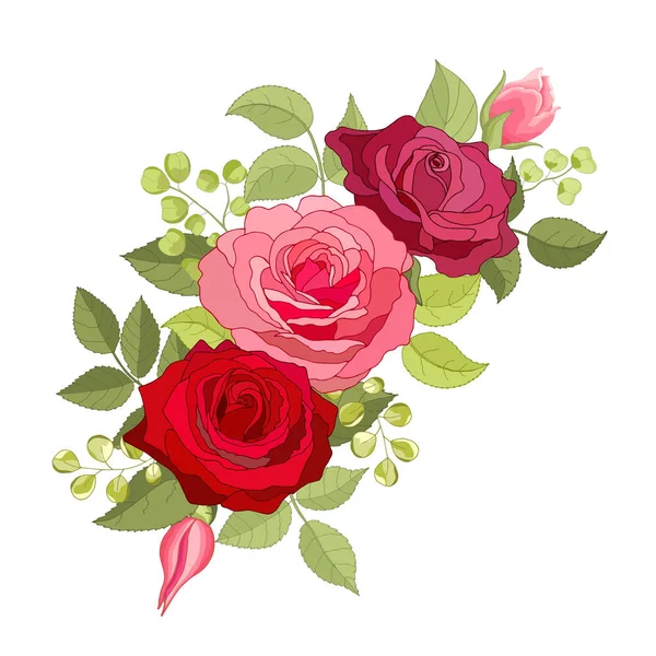 Flores Vintage Sobre Fondo Blanco Tarjeta Elegante Rosa Hermoso Ramo — Vector de stock