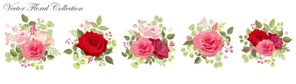 Vintage Flowers Set White Background Rose Elegant Card Beautiful Bouquet — Stock Vector