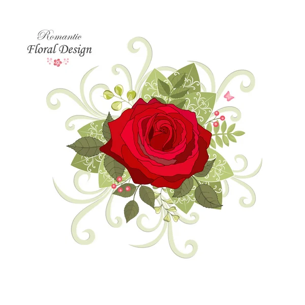 Flores Vintage Sobre Fondo Blanco Tarjeta Elegante Rosa Hermoso Ramo — Vector de stock