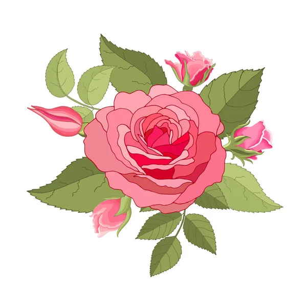 Flores Vintage Sobre Fondo Blanco Tarjeta Elegante Rosa Hermoso Ramo — Archivo Imágenes Vectoriales