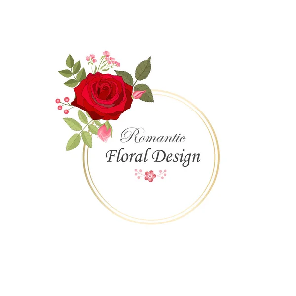 Rose Élégante Carte Doodle Cadre Rond Avec Beau Bouquet Fleurs — Image vectorielle